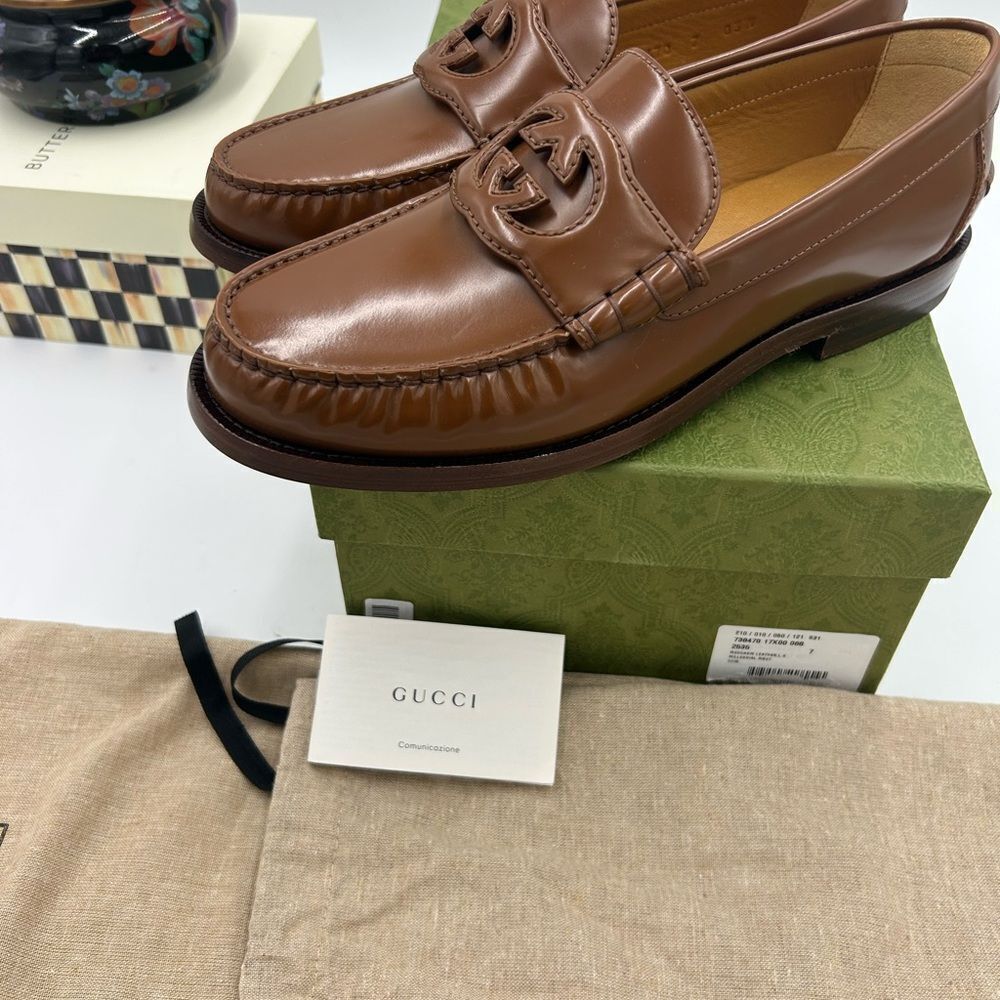 Men's Gucci interlocking G leather loafers size 7 fits eight US made in Italy - Picture 2 of 10